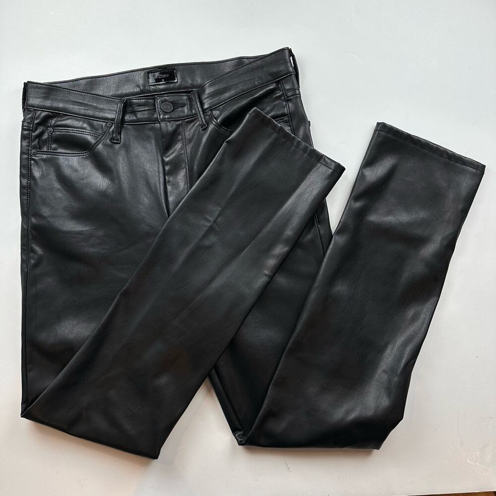 Mother The Dazzler Skimp Faux Leather Vegan Pants Black High Rise Slim Leg 30 - Picture 3 of 13